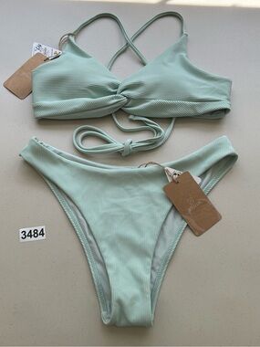 Berlook Bikini Set Small Cyan Backless Top Low Waisted Bottom New